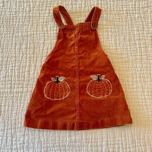 3T Girl’s Orange Corduroy Fall/Halloween Jumper Dress With Embroidered Pumpkins